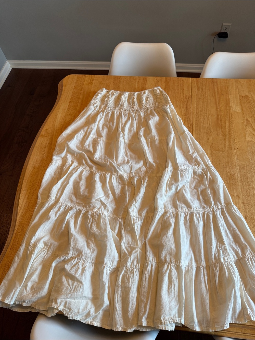 Women's White Tiered Maxi Skirt with Smocked Waist - Picture 1 of 1